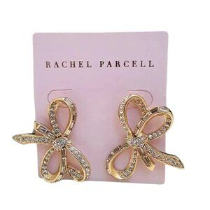 Women's Rachel Parcell Bow Earrings Pierced Gold Plated Rhinestone NWT